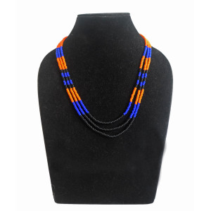 Black Blue and Orange Three Strand Necklace - Ethnic Inspiration
